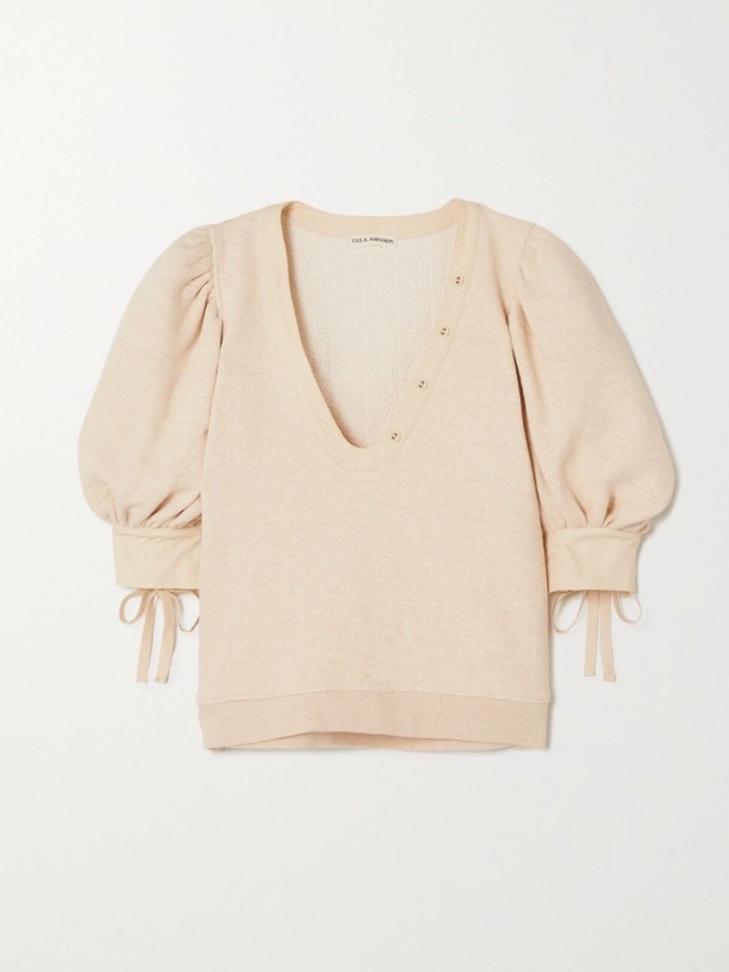 Ulla Johnson Ulla Johnson Bess Poplin Trimmed Cotton Sweater Oatmeal Size S